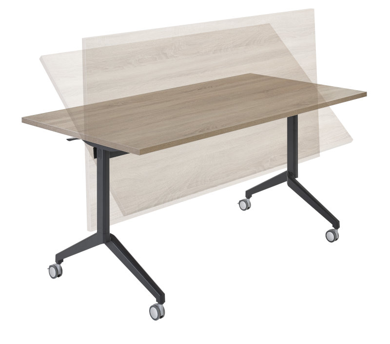 Opvouwbare tafel met kantelbaar blad en wielen voor flexibiliteit