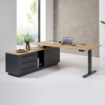 Zit-sta directiebureau Cube Deluxe als elektrische hoekopstelling met aanbouw